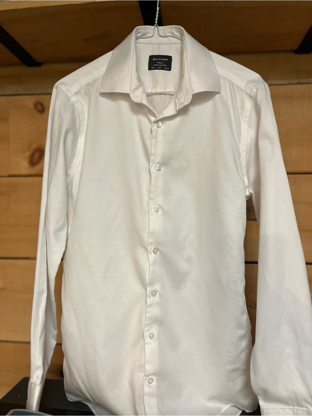 Bellissimo Slim Fit White Dress Shirt Men’s Small 14.5 32/33 Button Front